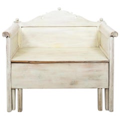 Antique White Swedish Country Storage Bench