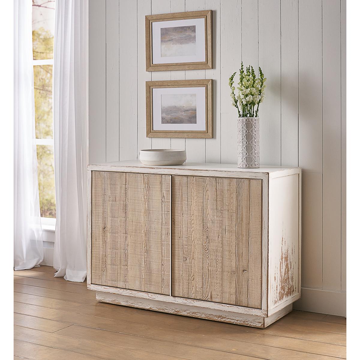 Wood Antique White Two Door Credenza For Sale