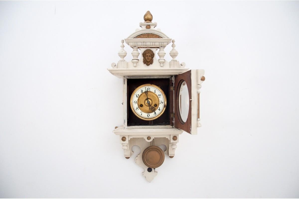 Oak Antique White Wall Clock, Germany, circa 1930