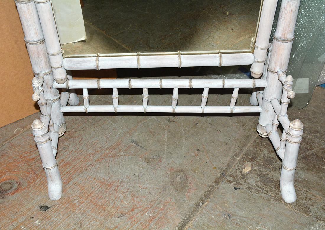 French Antique White Washed Faux Bamboo Cheval Mirror, circa 1870 For Sale