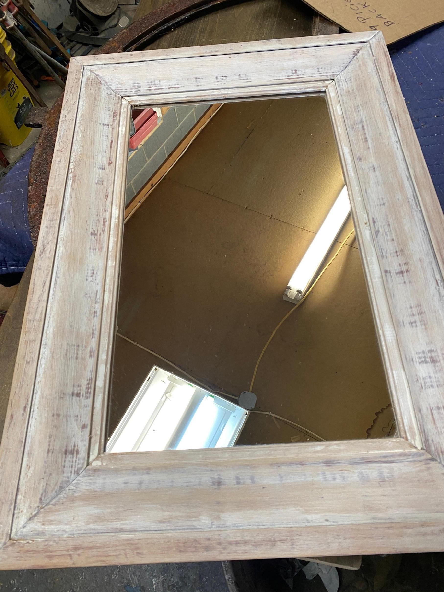 Antique White Washed Pine Mirror In Good Condition In Sheffield, MA