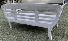 Antique White Washed Teak Settee or Bench with Slatted Back