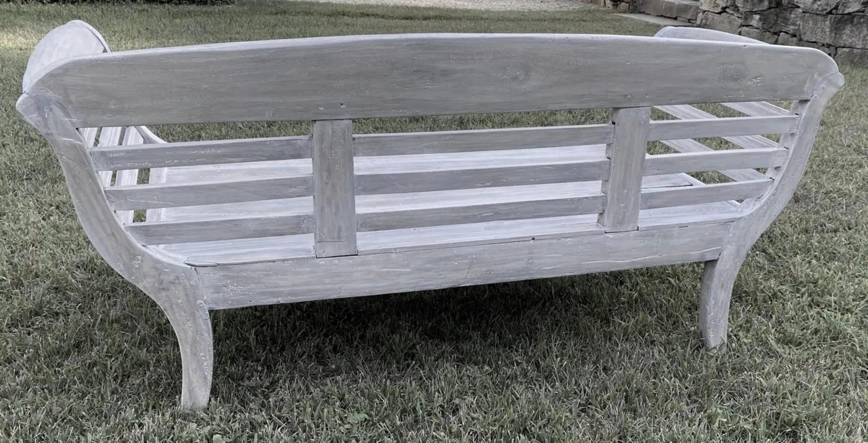 Sillón o Banco de Teca Blanca Antigua Lavada con Respaldo de Lamas Asiático en venta