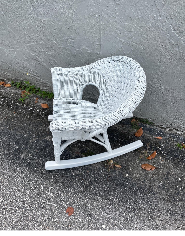 Antique White Wicker Child's Rocking Chair For Sale at 1stDibs