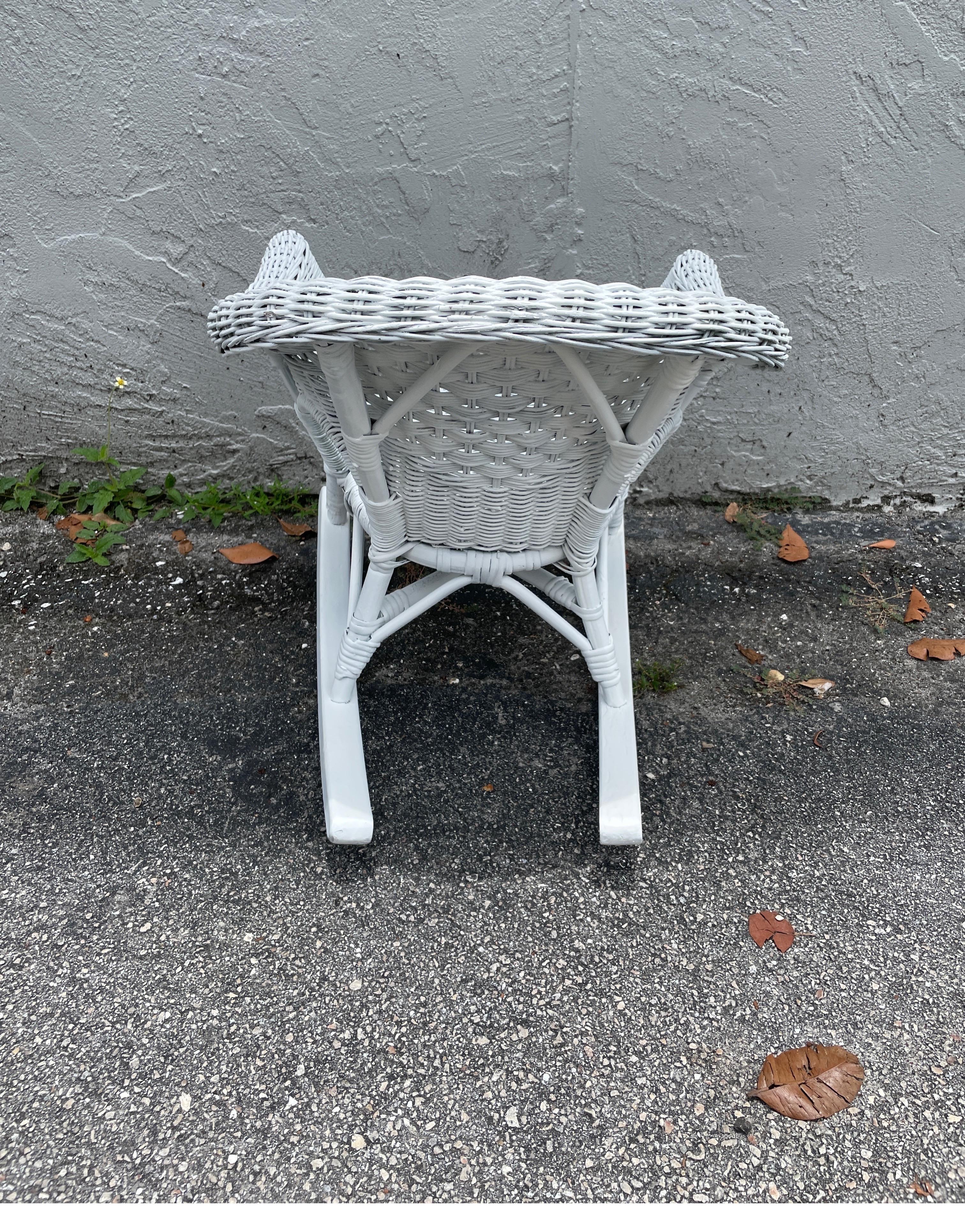20th Century Antique White Wicker Child's Rocking Chair For Sale