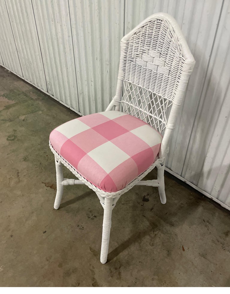 Antique White Wicker Dressing Table / Desk and Chair Set For Sale at