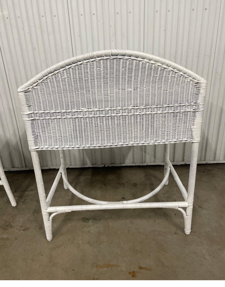 Antique White Wicker Dressing Table / Desk and Chair Set For Sale at