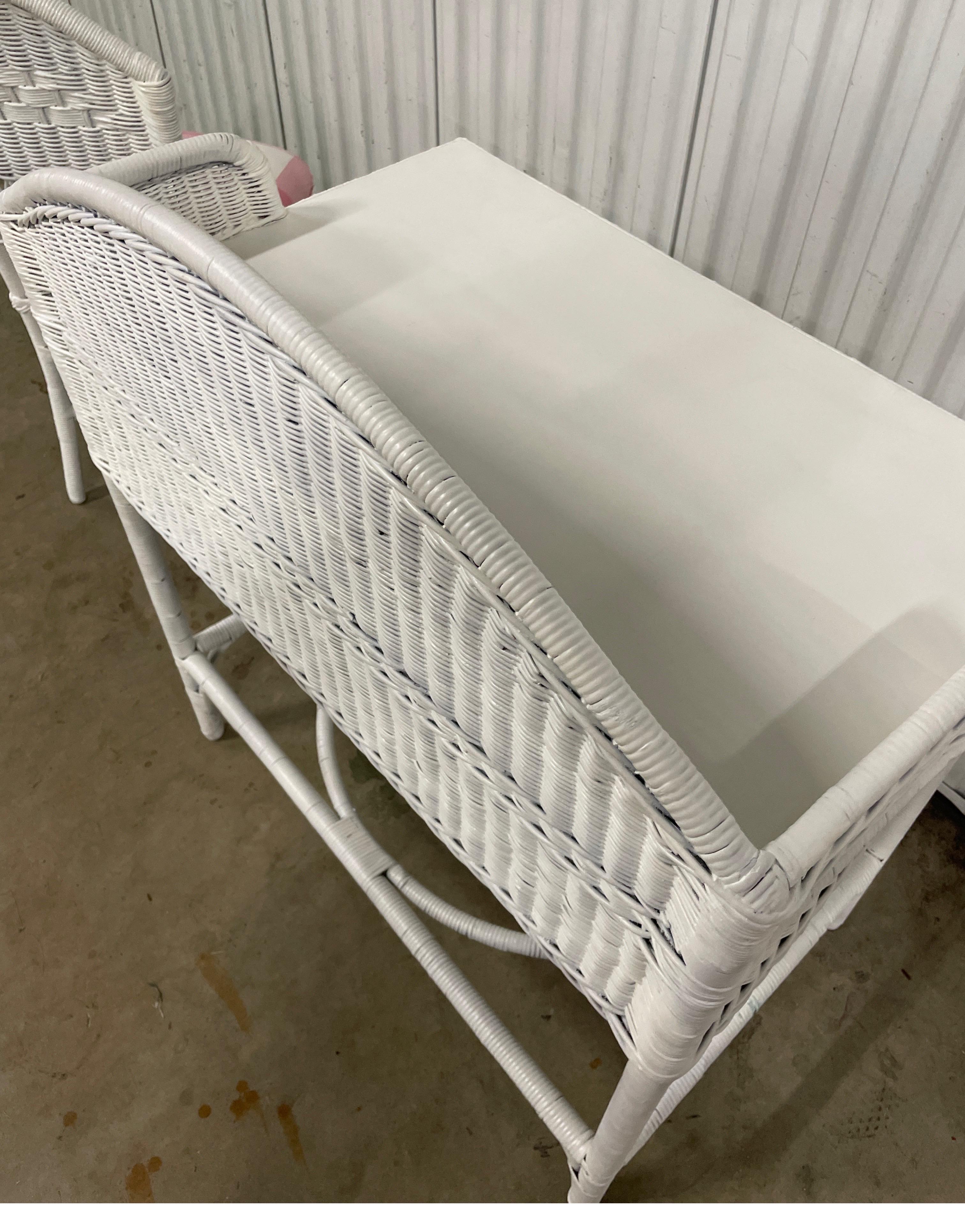Antique White Wicker Dressing Table / Desk & Chair Set For Sale 8