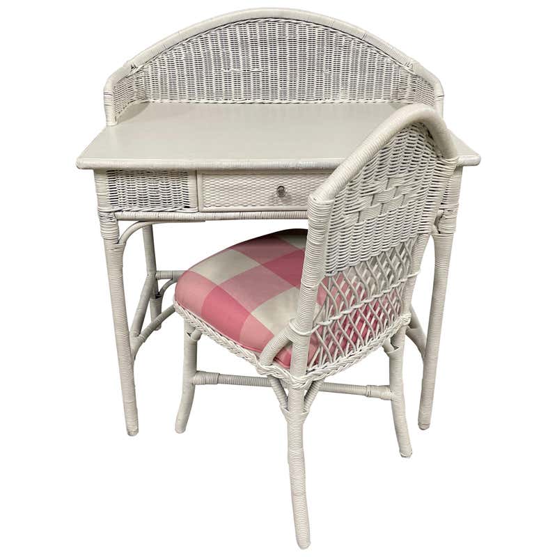 Restored Shabby Chic Wicker and Rattan Secretary Desk with Chair For ...