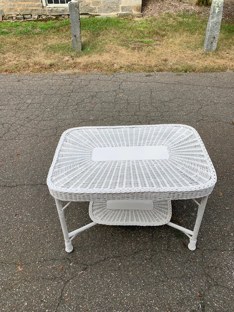 Antique White Wicker Table For Sale at 1stDibs vintage white wicker
