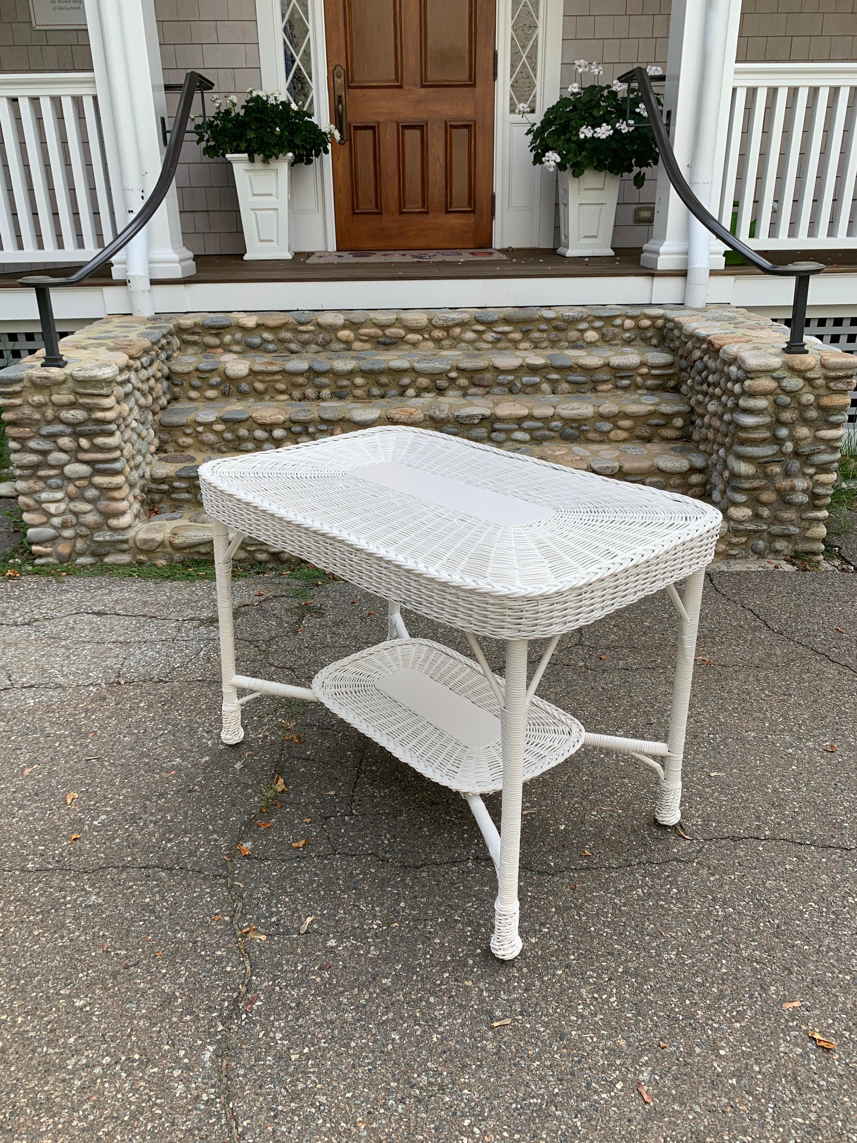 Early 20th Century Antique White Wicker Table  For Sale