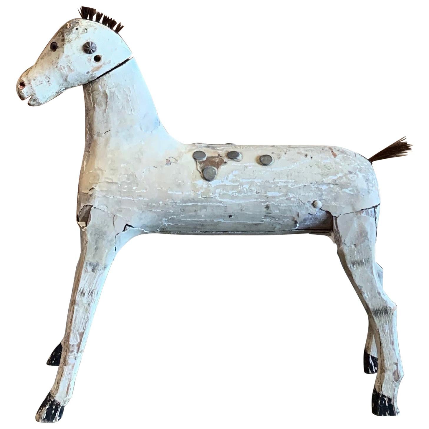 Antique White Wooden Horse For Sale