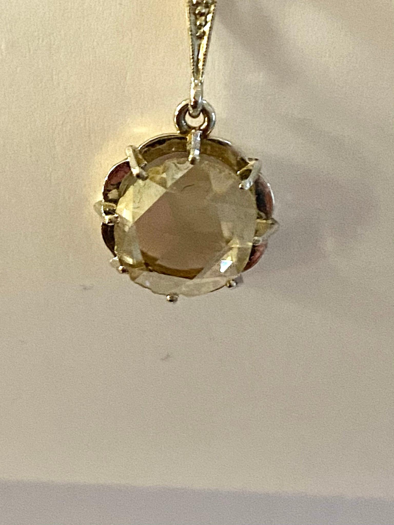 Late Victorian Antique White-Yellow Gold Pendant with 1.20 ct Rose Cut Diamond, Original Chain