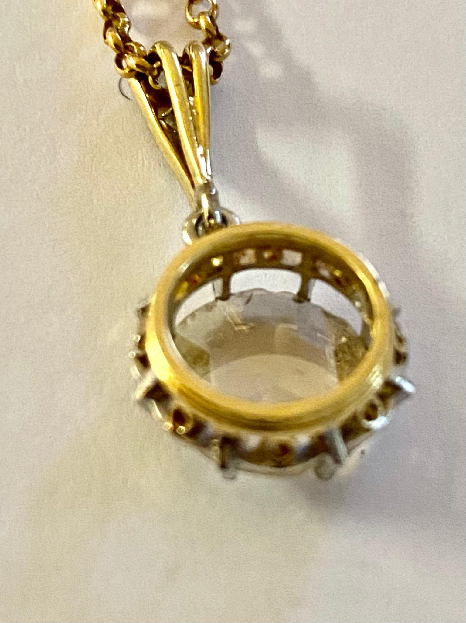 Antique White-Yellow Gold Pendant with 1.20 ct Rose Cut Diamond, Original Chain 1