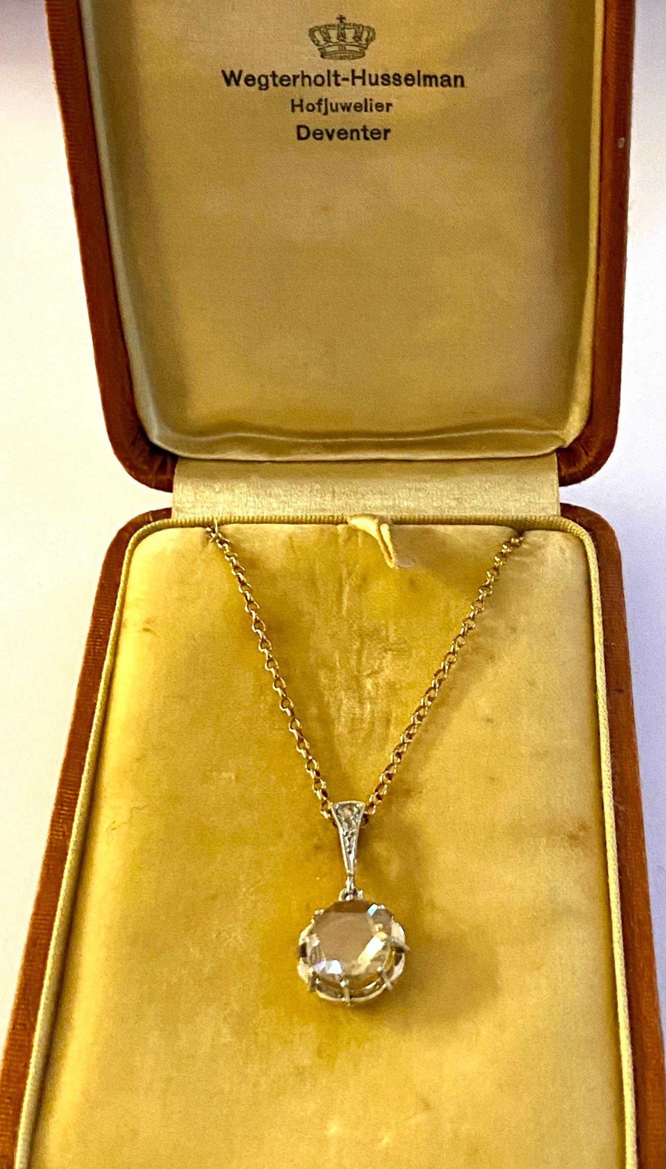 Antique White-Yellow Gold Pendant with 1.20 ct Rose Cut Diamond, Original Chain 3