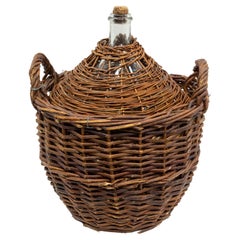 Vintage Whiteglass Bottle Demijohns or Carboy in Authentic Wicker Basket, France