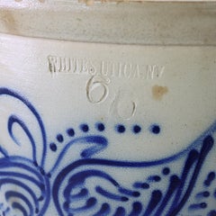 Antique Whites, Utica NY, Blue Decorated Stoneware Crock Signed C1890