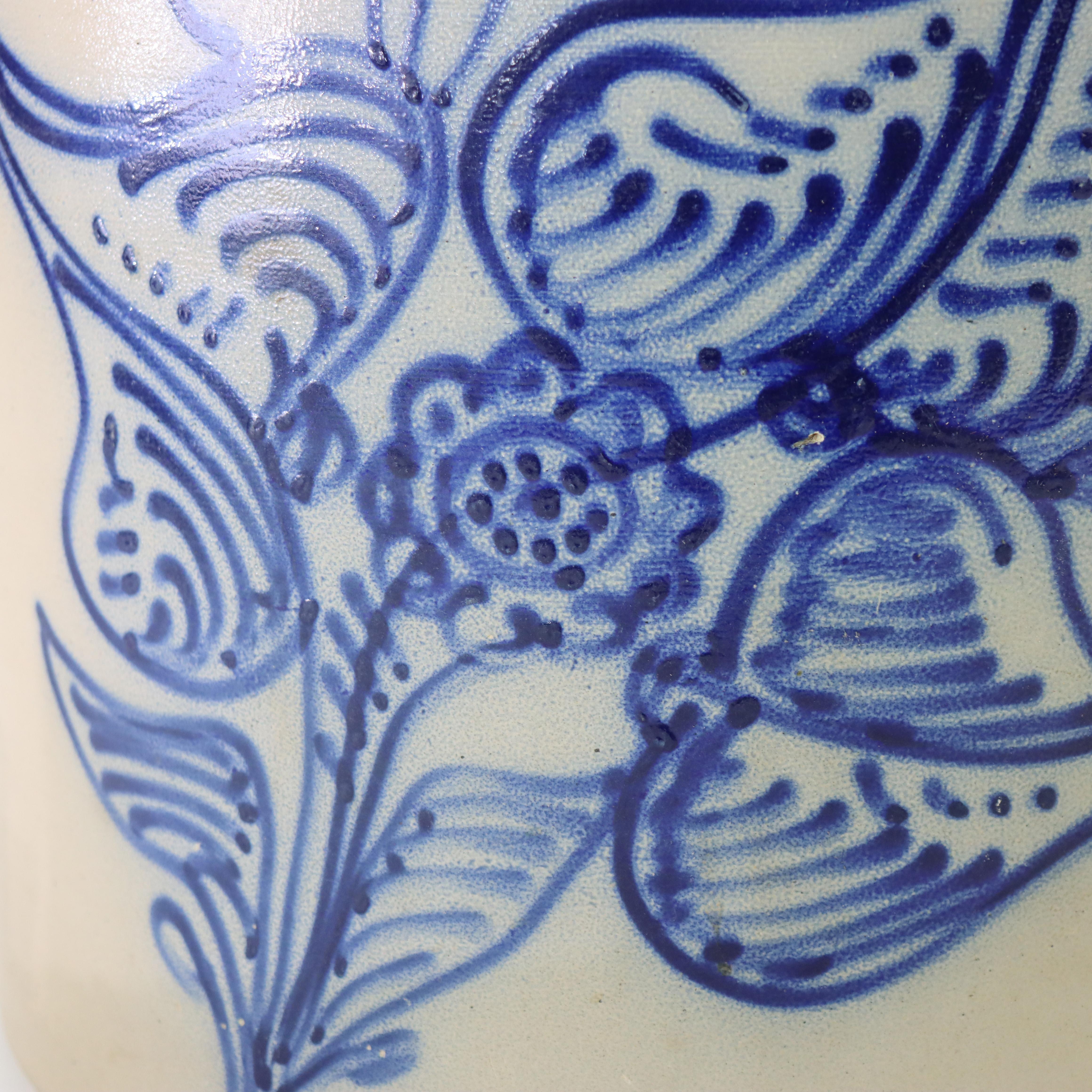 XIXe siècle Antique Whiting, Utica NY, cruche en grès décorée de bleu signée C1890 en vente