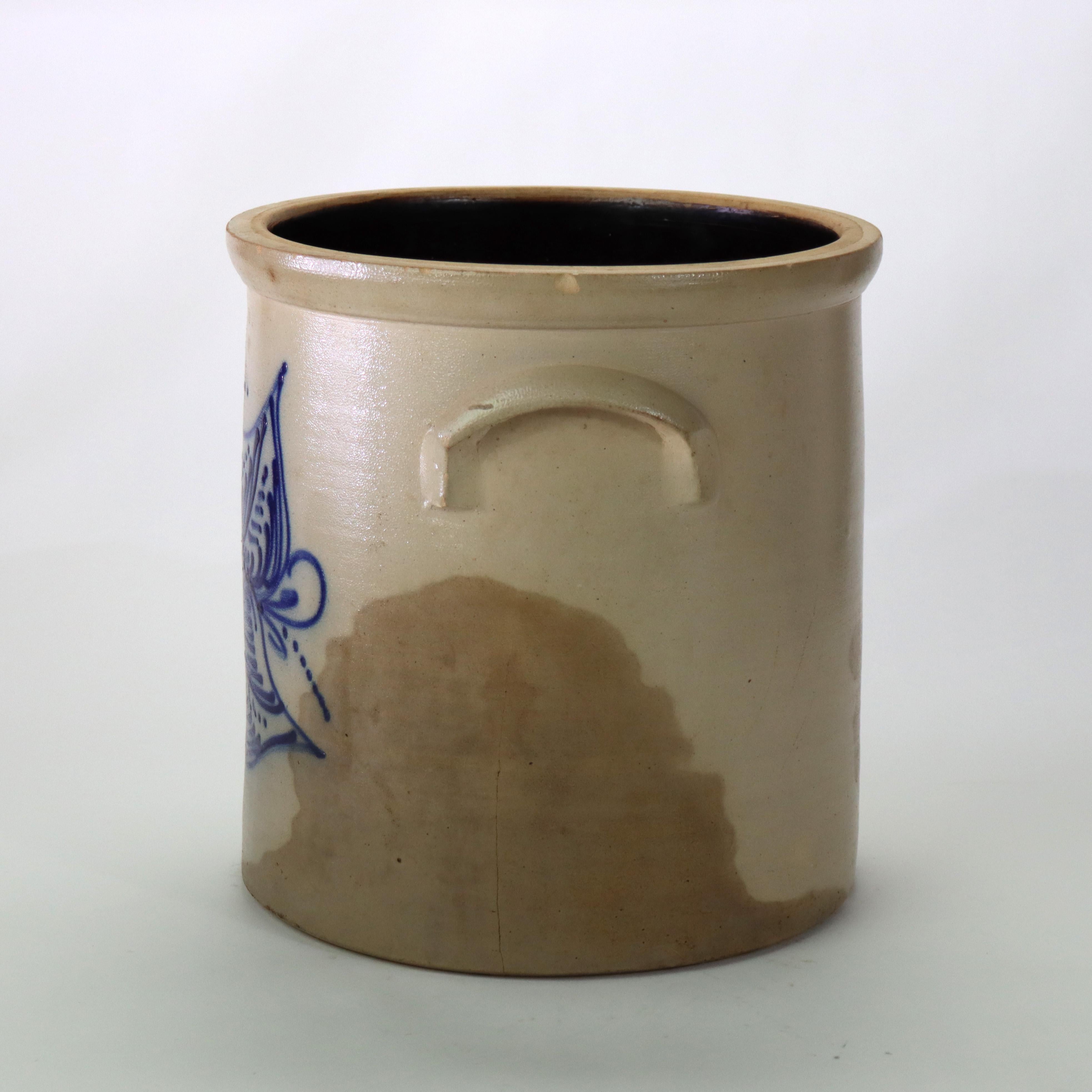Grès Antique Whiting, Utica NY, cruche en grès décorée de bleu signée C1890 en vente