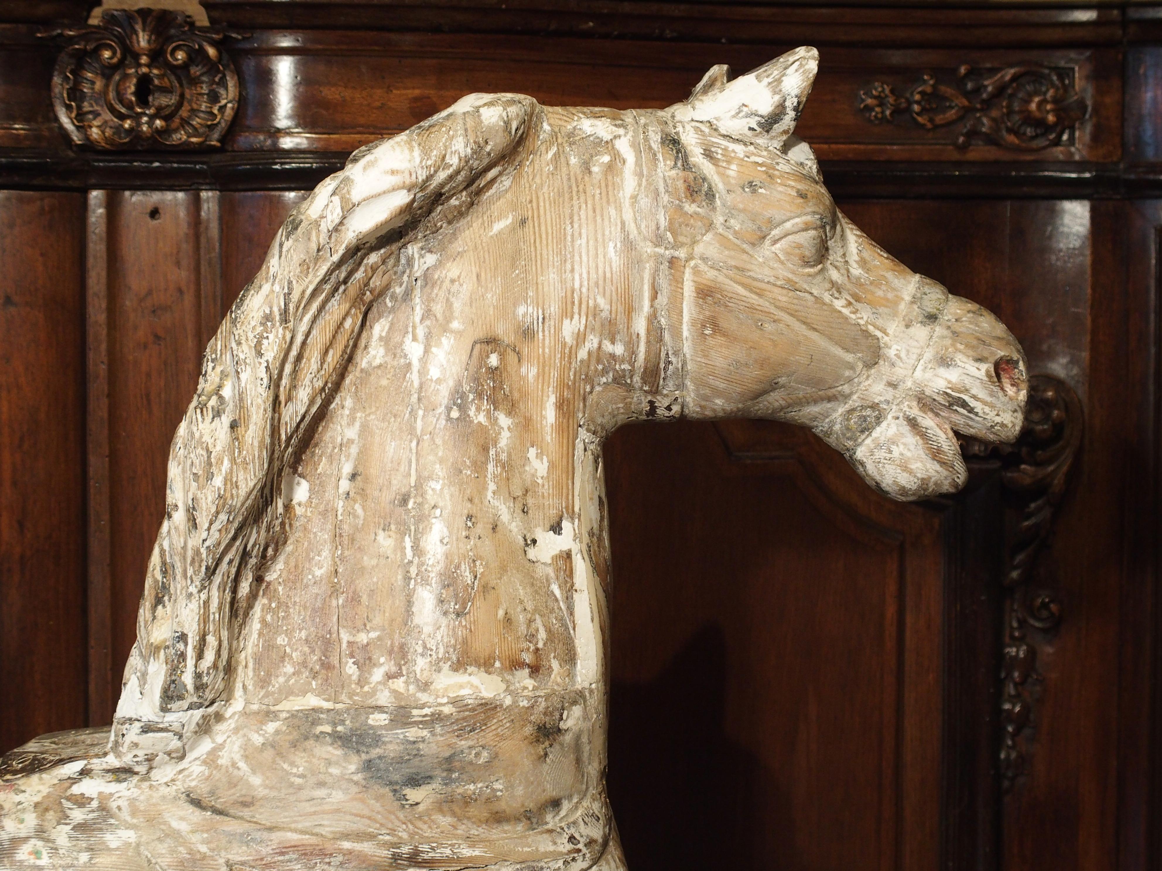 Bleached Antique Whitewashed Carousel Horse from Spain, circa 1915