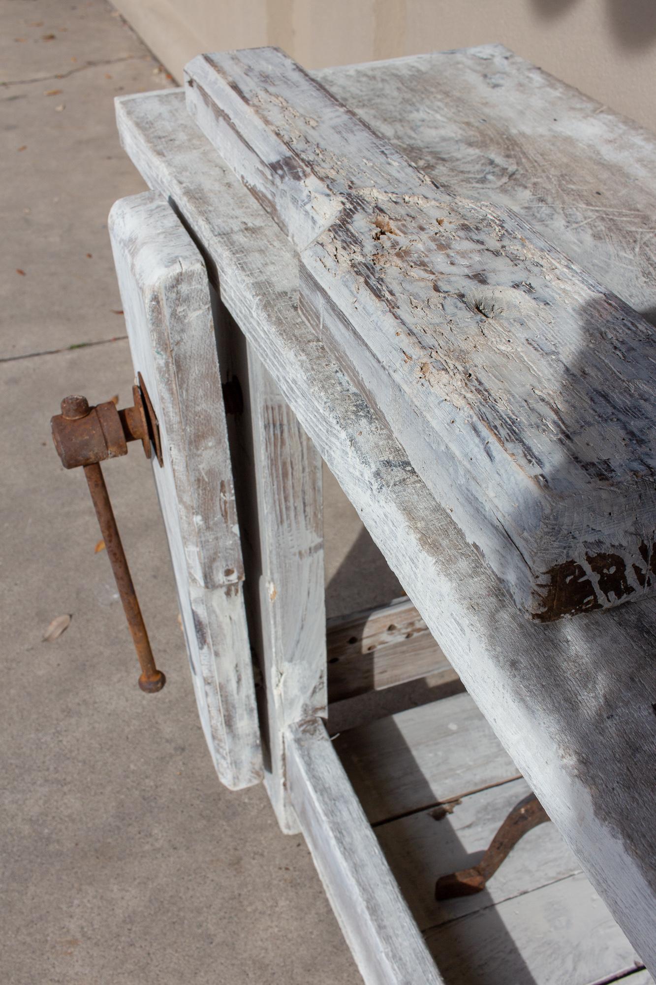 Antique Whitewashed Worktable Console Found in France 9