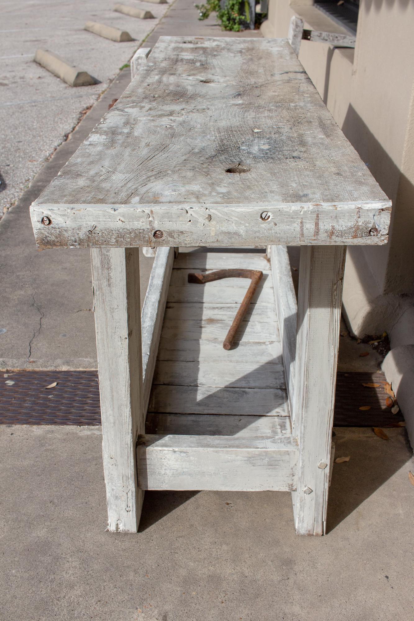 Antique Whitewashed Worktable Console Found in France 3