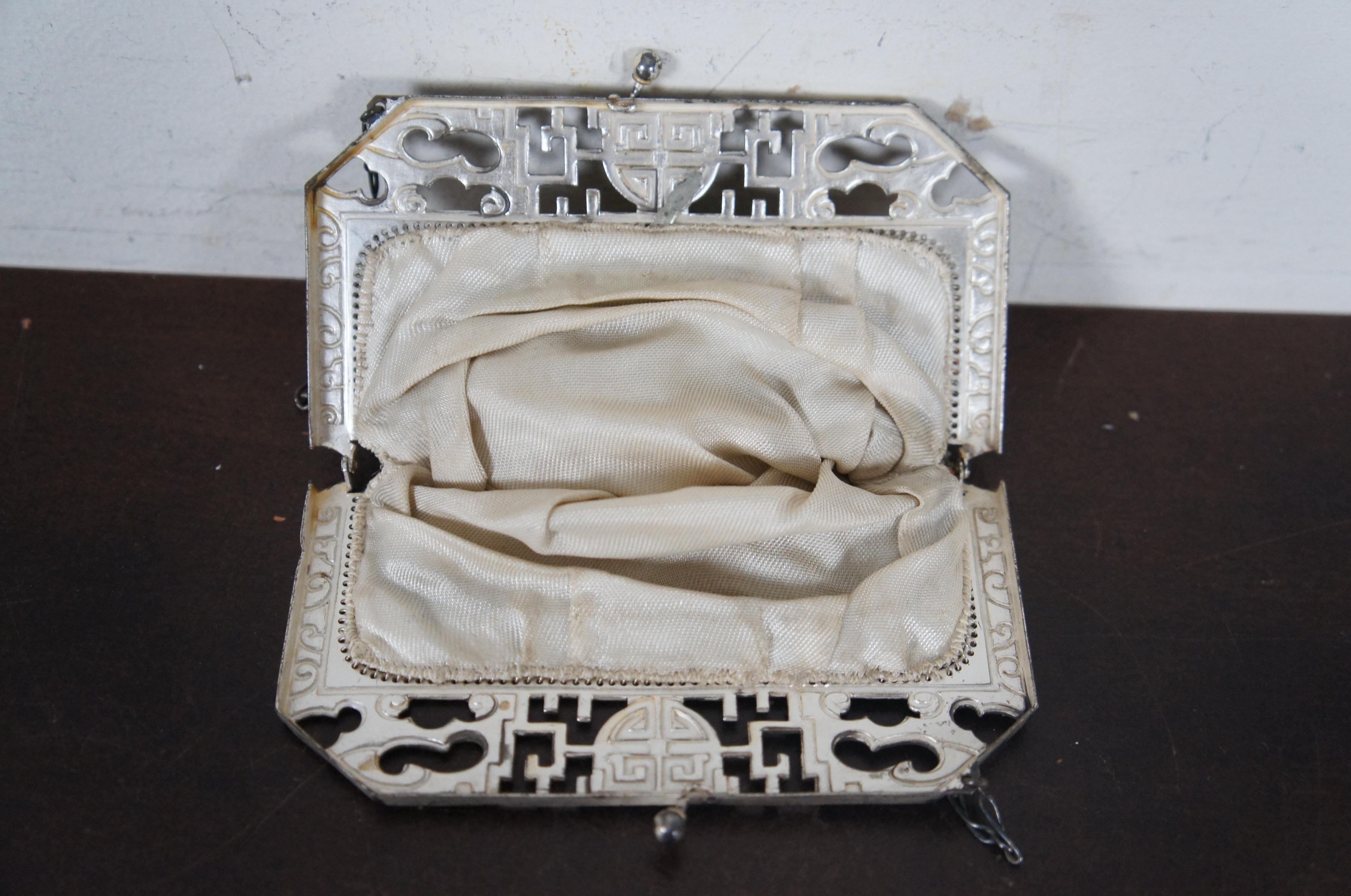Antique Whiting Davis Art Deco Enamel Mesh Bag Purse Ming Clasp Flapper Boho 2