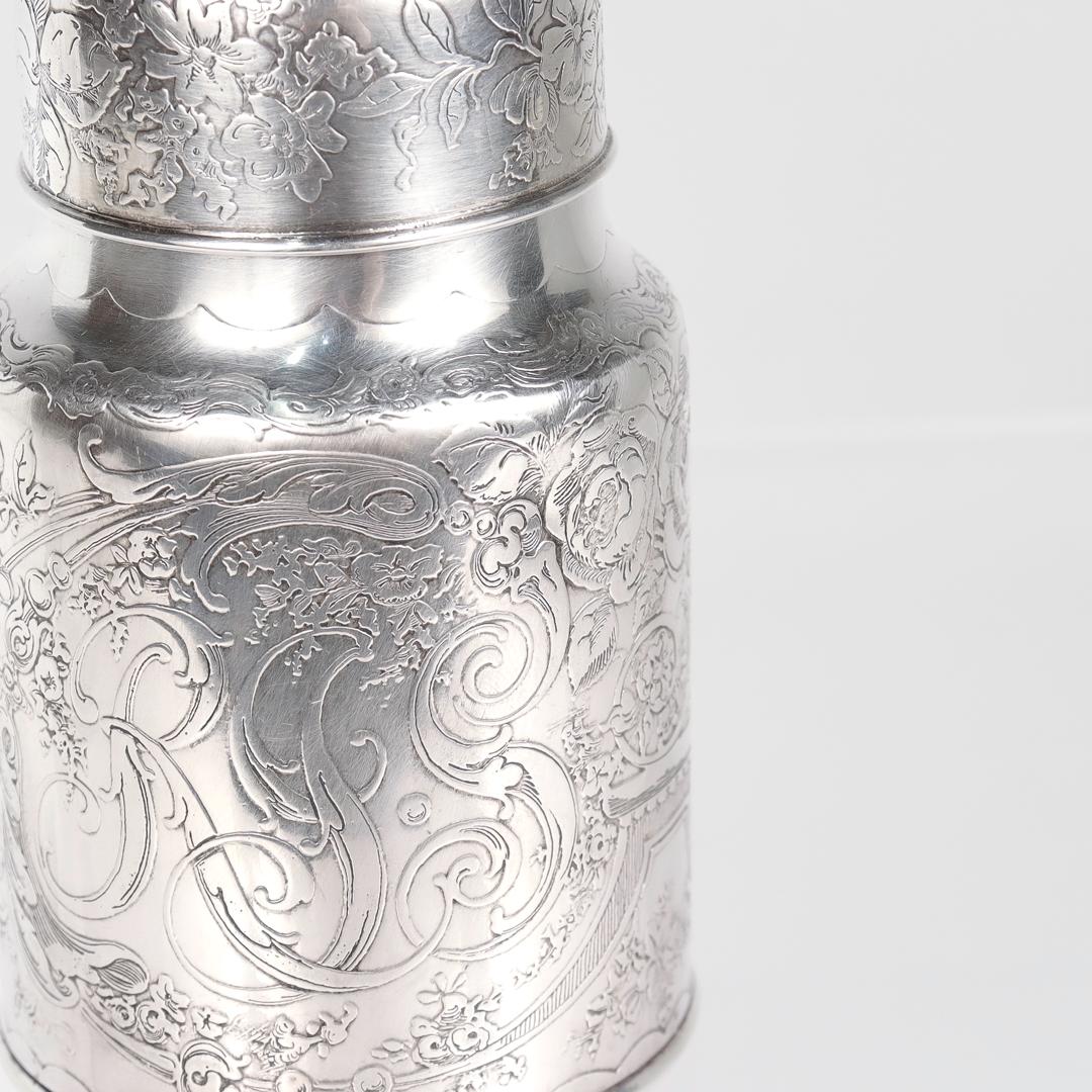 Antique Whiting Engraved Sterling Silver Powder Jar with Integral Spoon For Sale 12