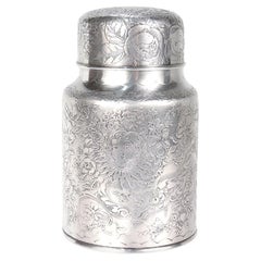 Pot à poudre en argent sterling gravé Whiting avec cuillère intégrale