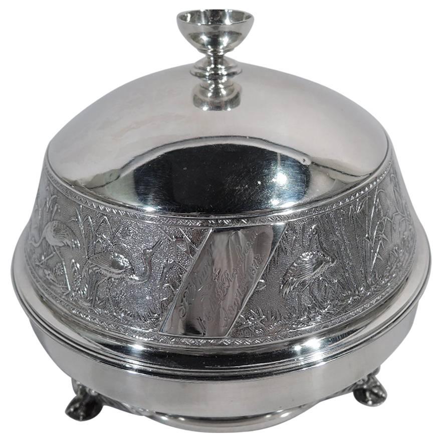 Antique Whiting Japonesque Sterling Silver Covered Butter Dish