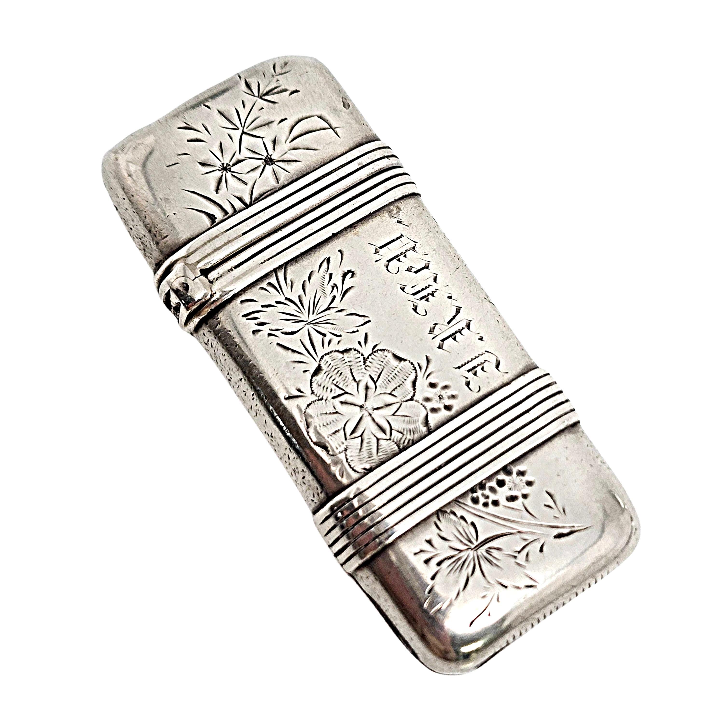Antique Whiting Mfg Co Sterling Silver Match Case/Vesta Safe with Engraving In Good Condition In Washington Depot, CT