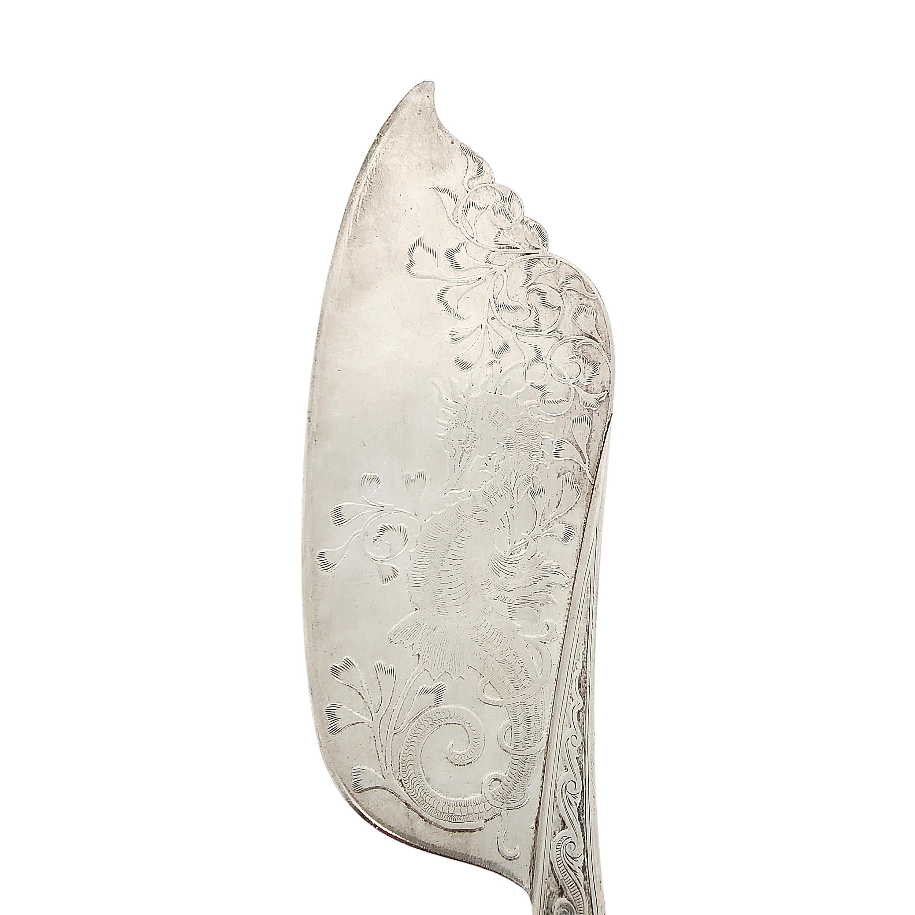 Antique Whiting Mfg Co Sterling Silver Seahorse Fish Knife Serving with Monogram In Good Condition For Sale In Washington Depot, CT