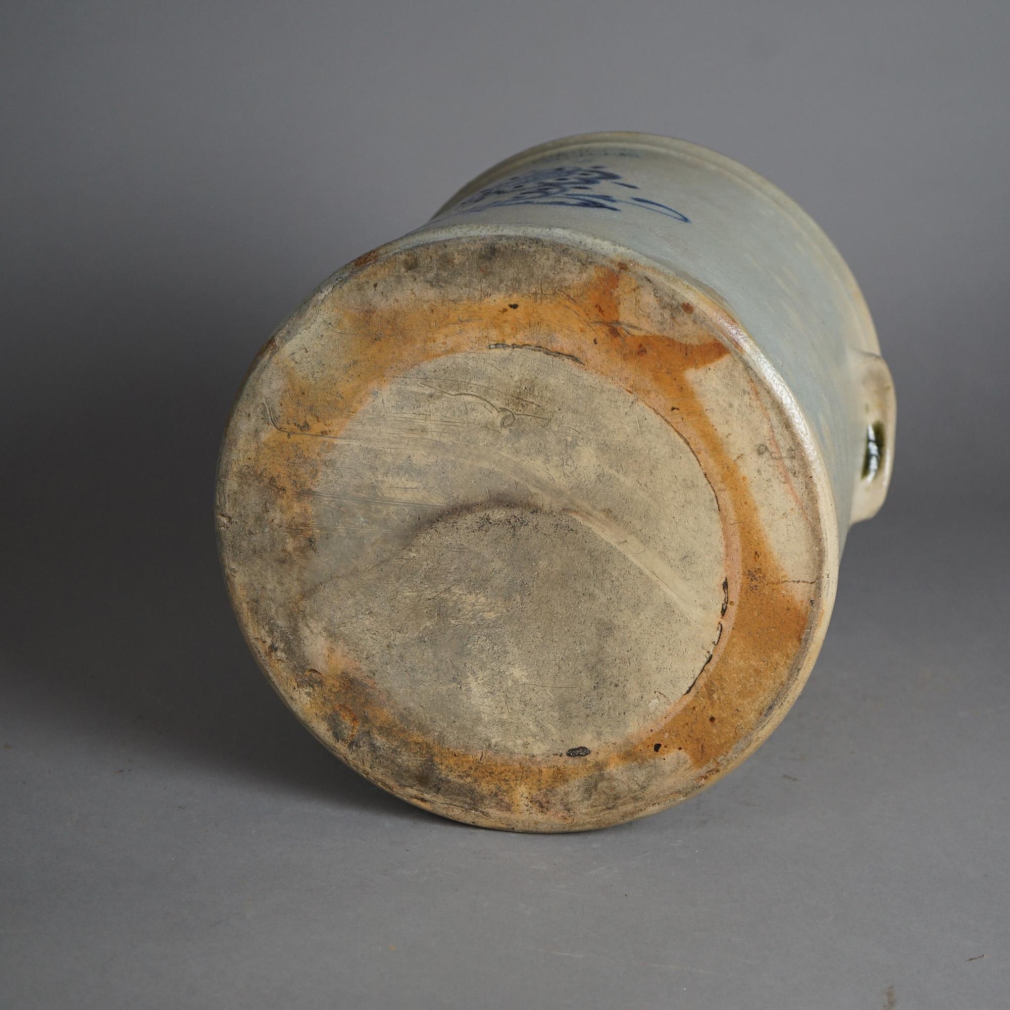 Antique Whittenmore Blue Decorated Salt Glazed Stoneware Crock C1890 In Good Condition For Sale In Big Flats, NY