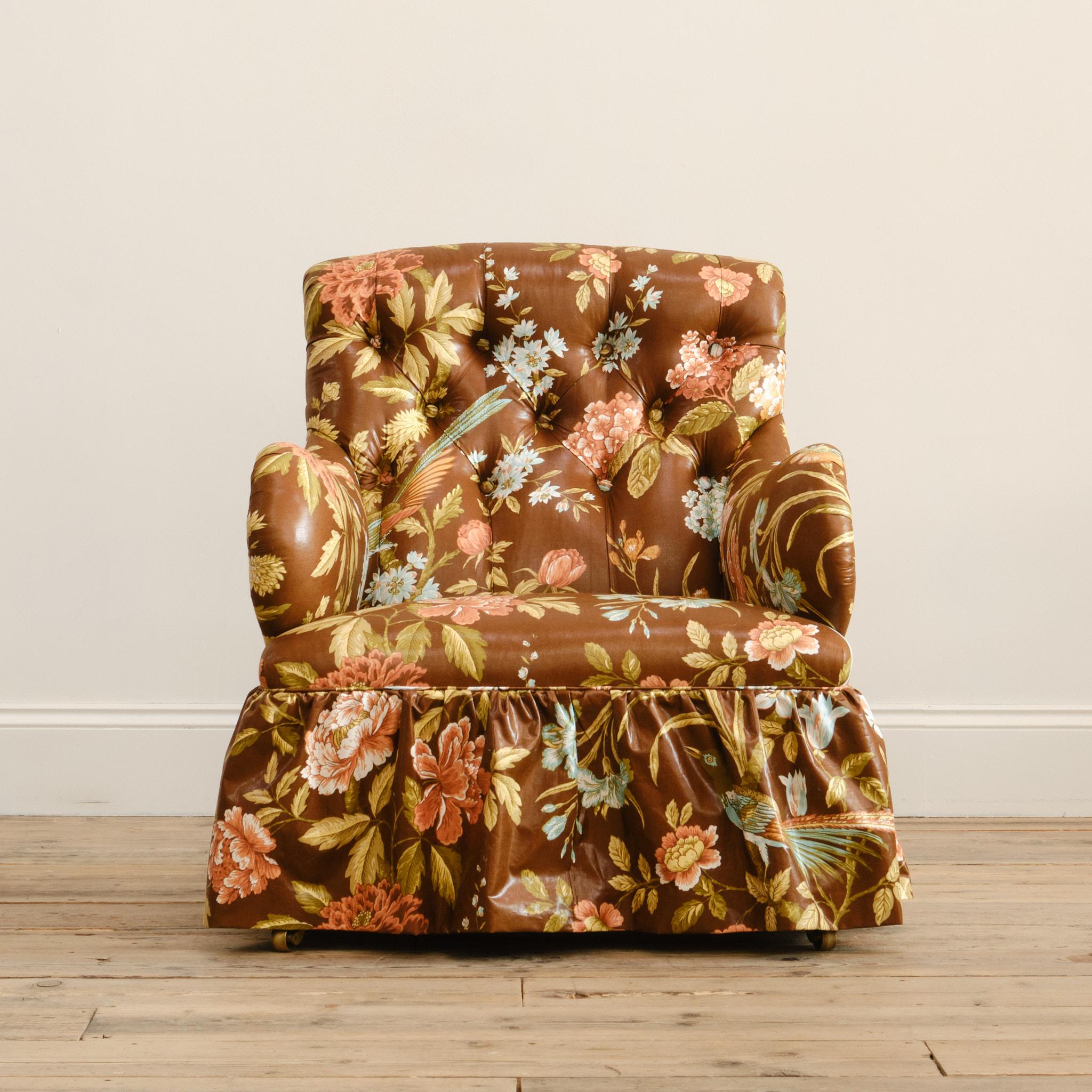 Vittoriano Antica poltrona Whytock & Reid in chintz floreale Sanderson d'epoca in vendita