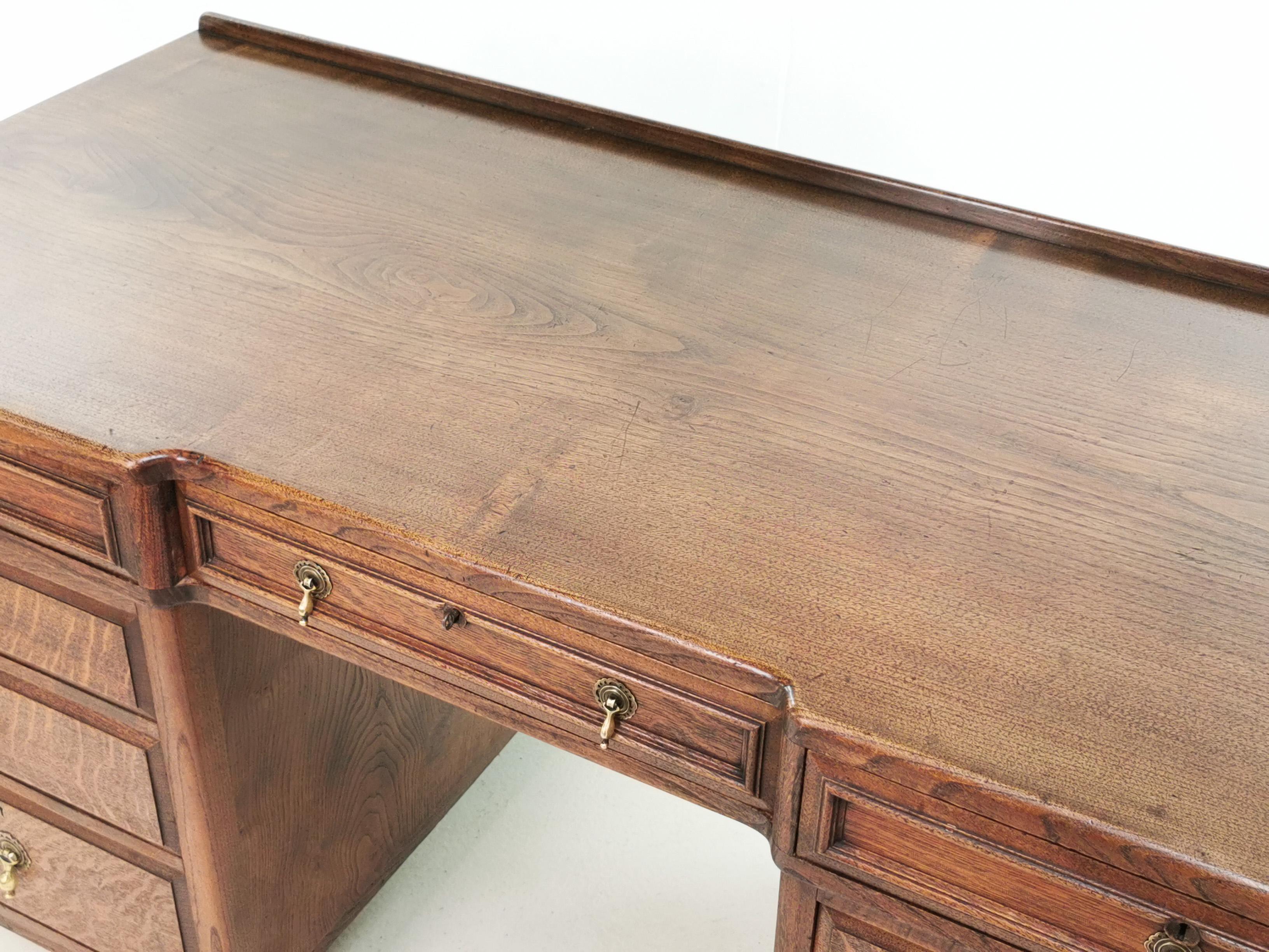 British Antique Whytock & Reid Twin Pedestal Elm Desk