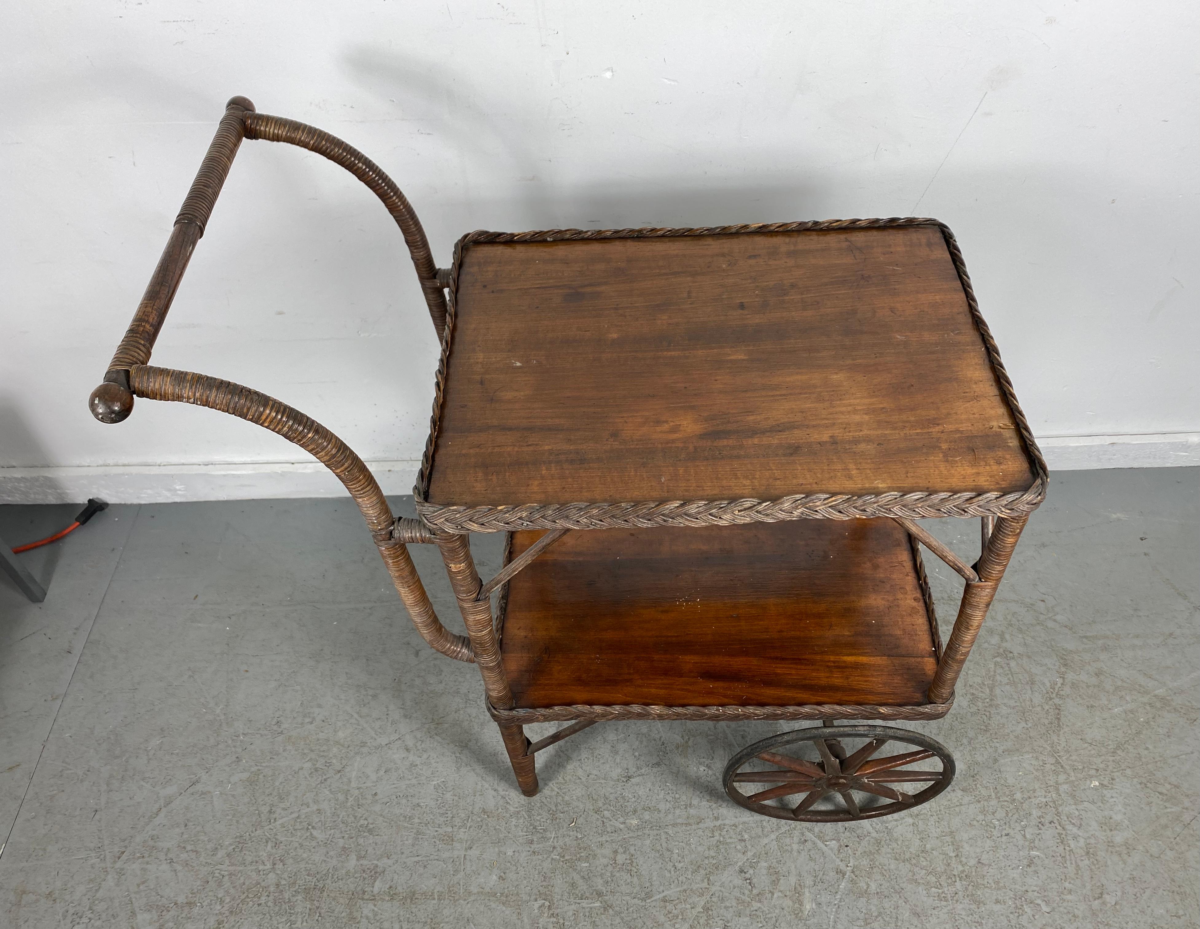 Antique Wicker 2-Tier Bar / Tea Cart Attributed to Heywood Wakefield 1