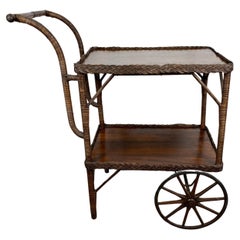 Antique Wicker 2-Tier Bar / Tea Cart Attributed to Heywood Wakefield