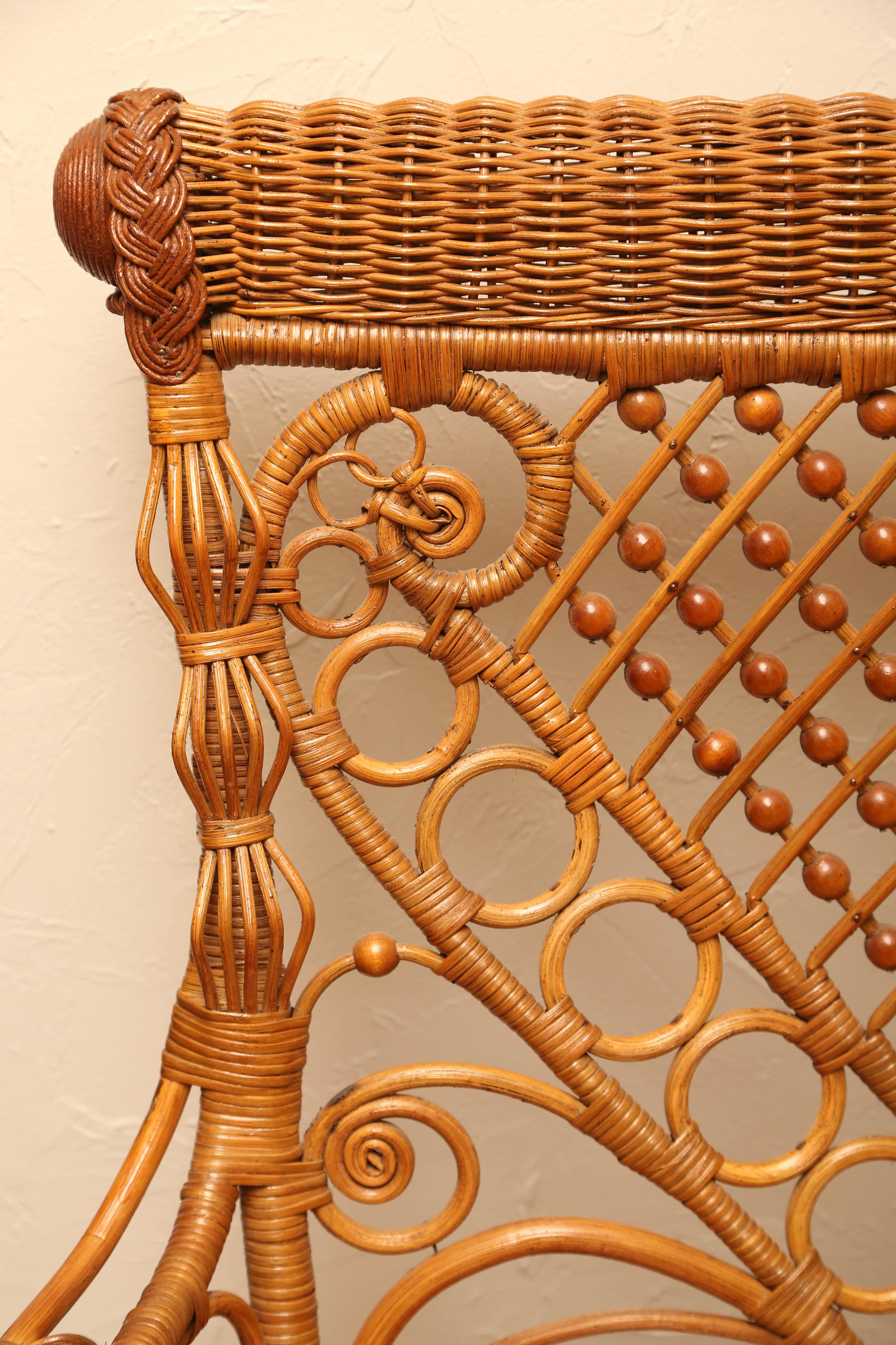 Antique Wicker and Rattan Settee In Good Condition In West Palm Beach, FL