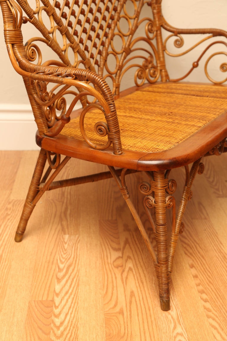 Antique Wicker and Rattan Settee For Sale at 1stDibs