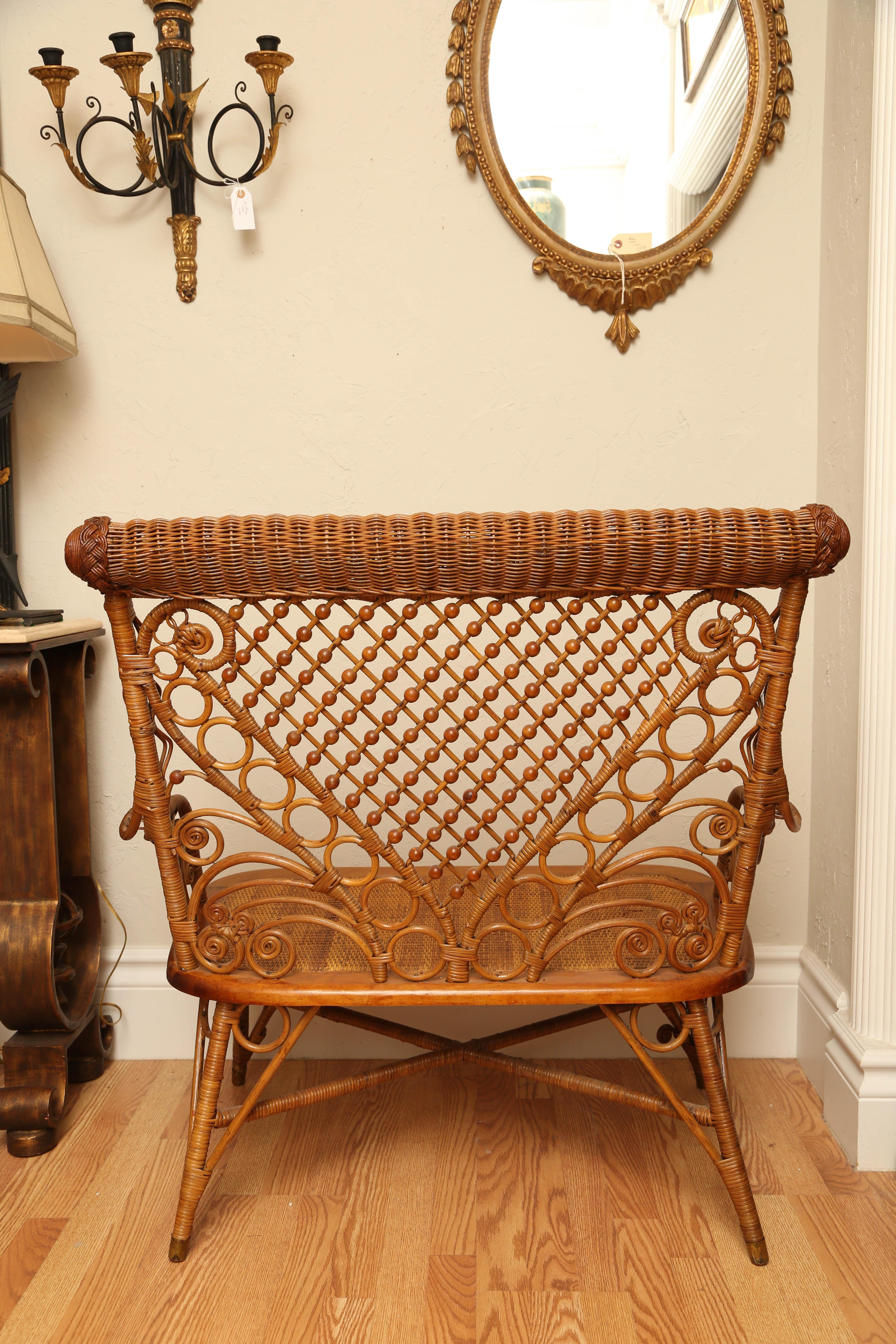 Antique Wicker and Rattan Settee 4