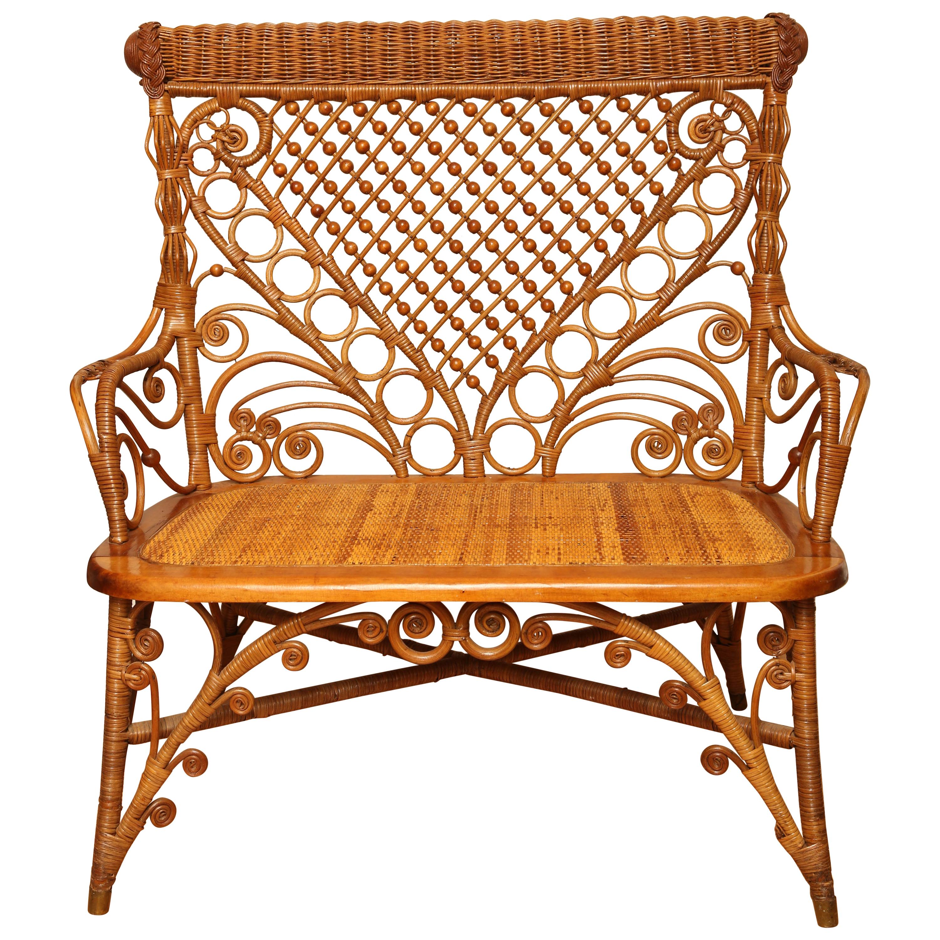 Antique Wicker and Rattan Settee