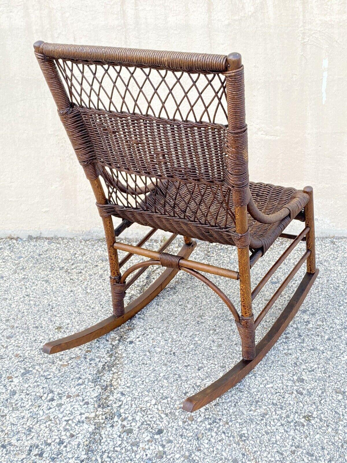 Antique Wicker and Rattan Wooden Victorian Rocking Chair Rocker For Sale 4