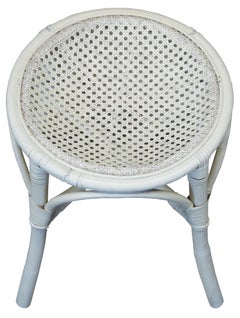 Antique Wicker Bamboo Caned Rattan White Painted Vanity Stool Boho Chic