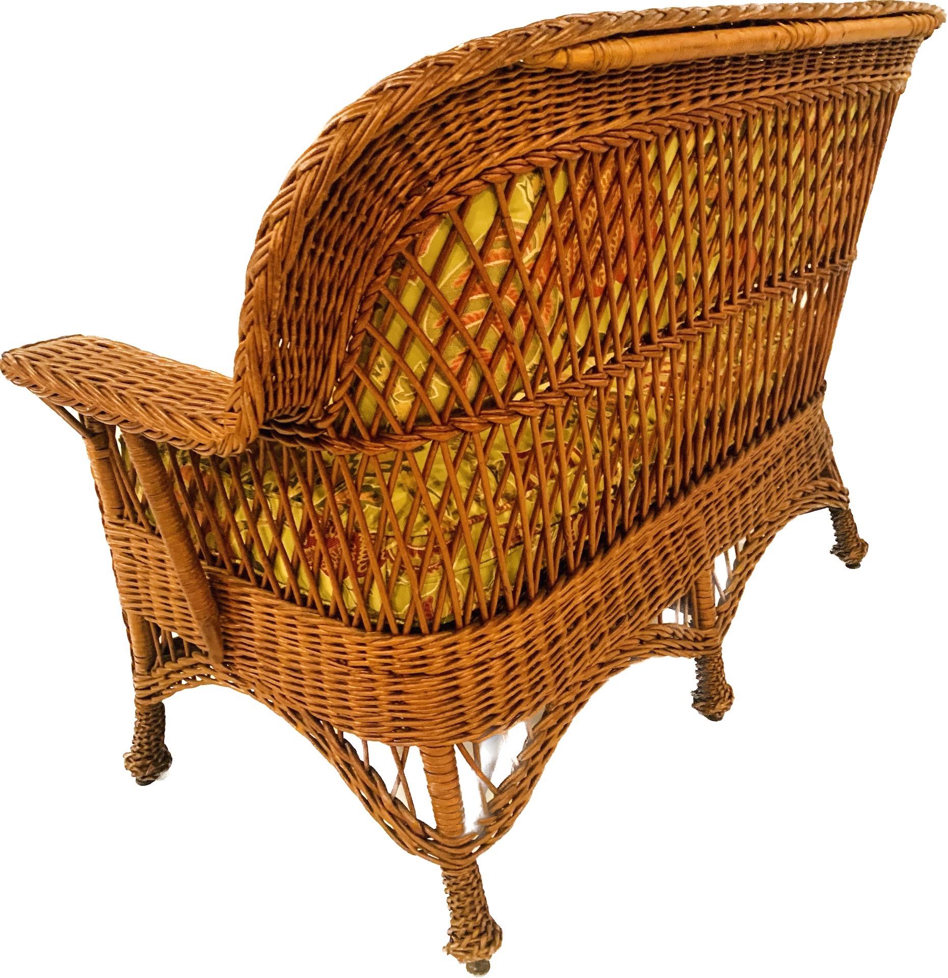 Stained Bar Harbor Style Wicker, Loveseat and Matching Rocker For Sale