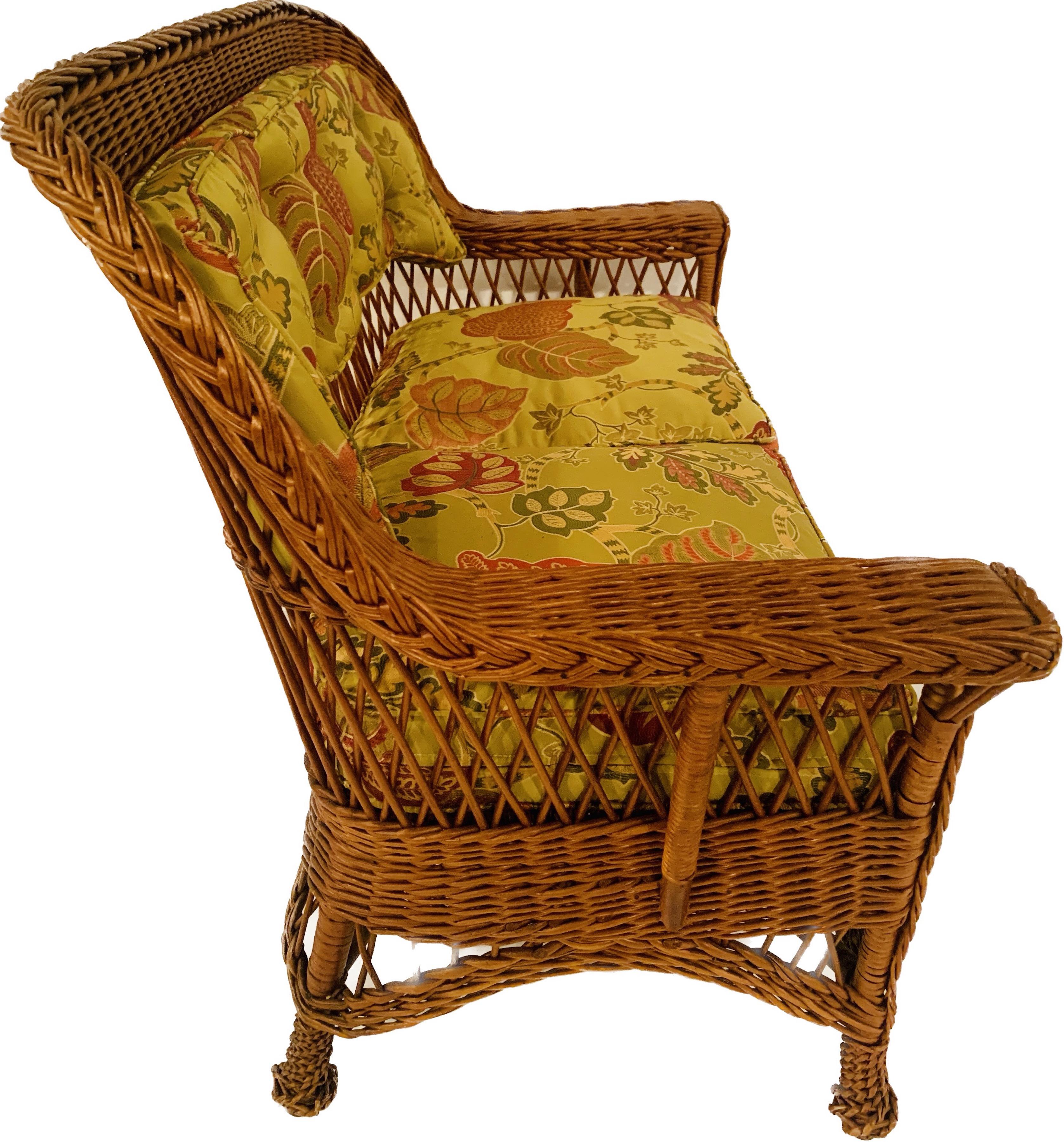 American Bar Harbor Style Wicker, Loveseat and Matching Rocker For Sale