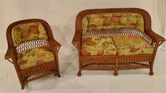 Antique wicker, Bar Harbor Style, Loveseat and Matching Rocker