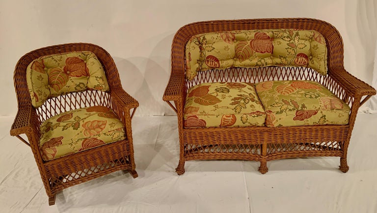 Antique wicker, Bar Harbour Style, Loveseat and Matching Rocker For ...