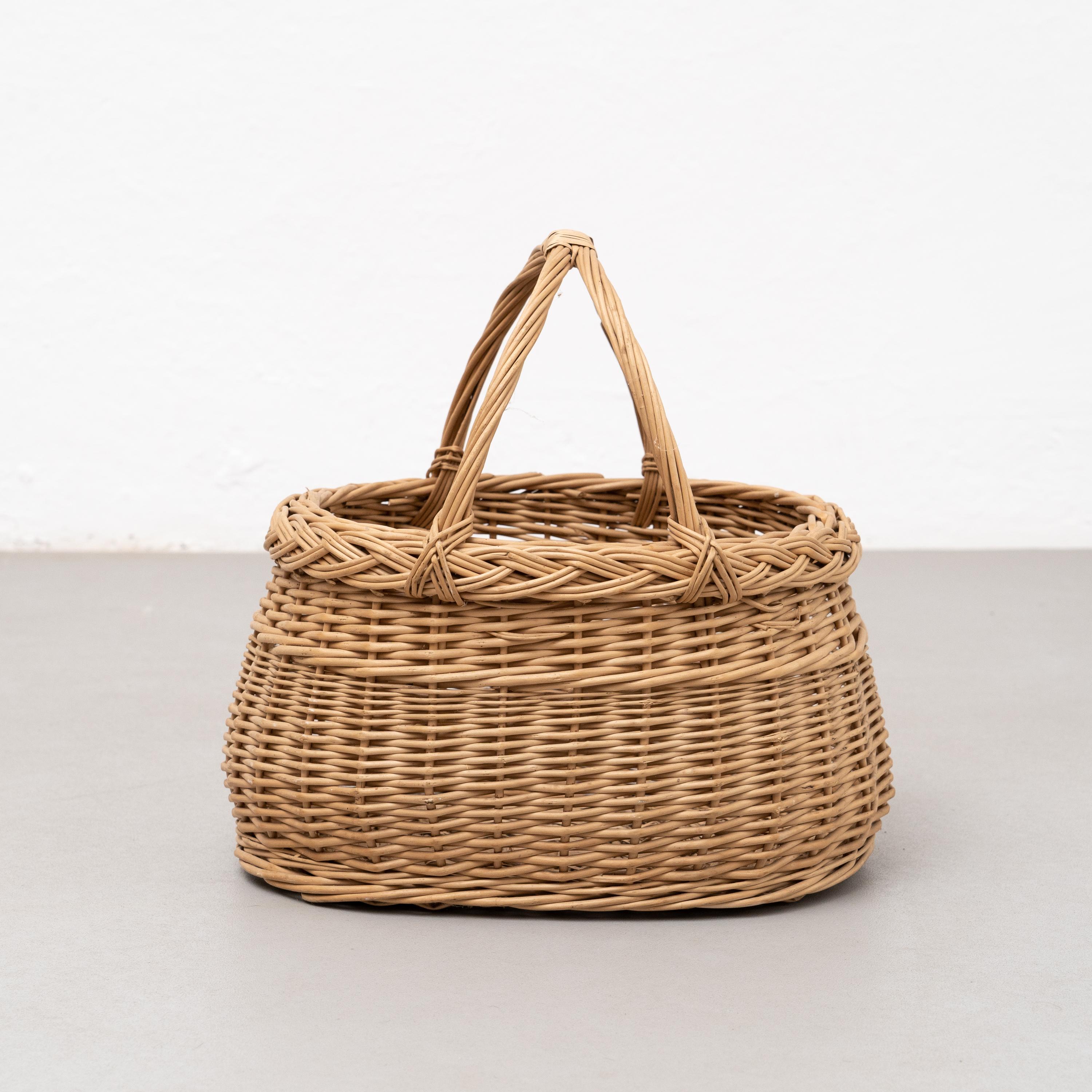 Spanish Antique Wicker Basket, circa 1970