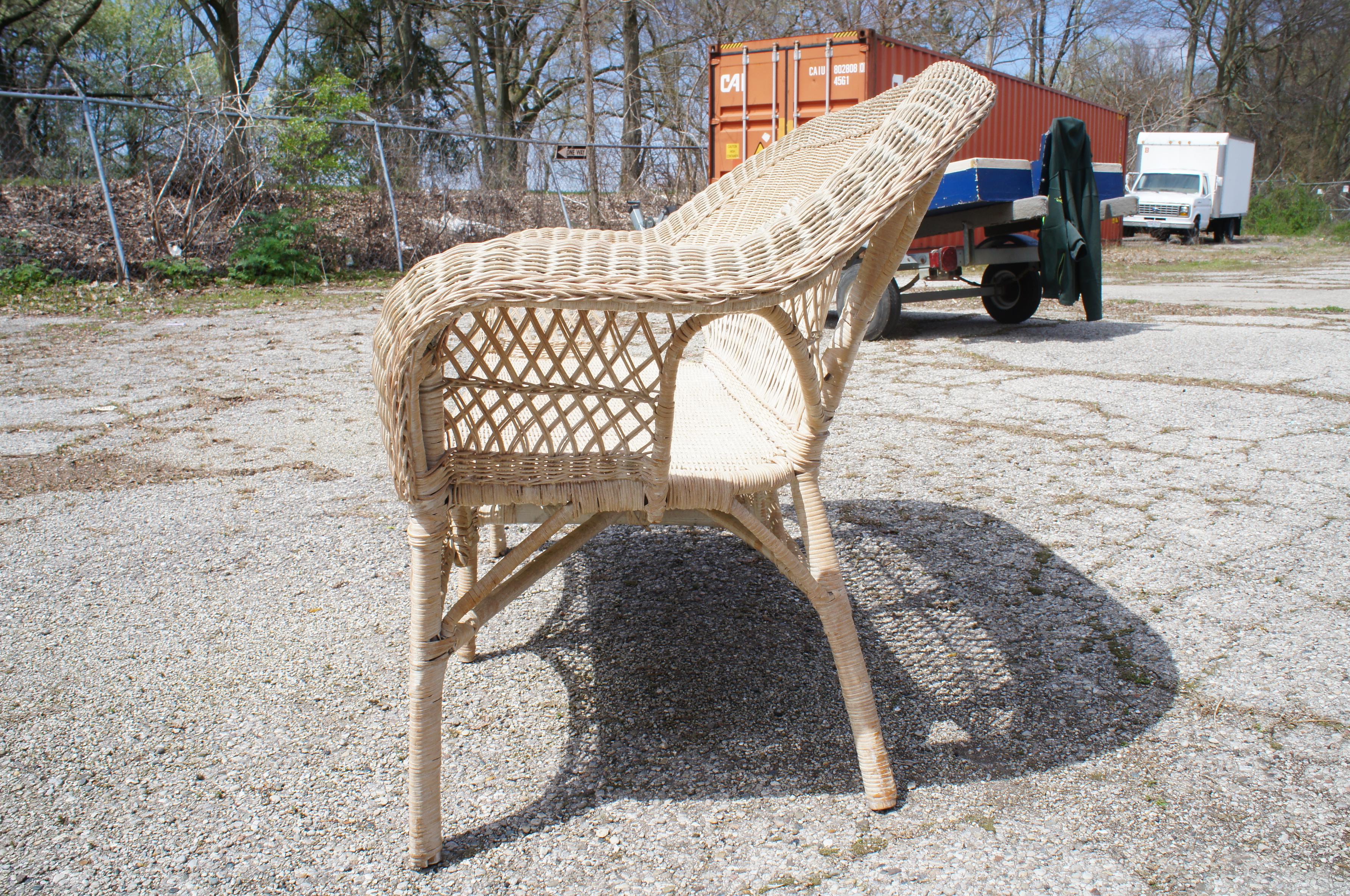 Antique Wicker Camelback Rocking Chair and Settee Loveseat Bench Rocker 2