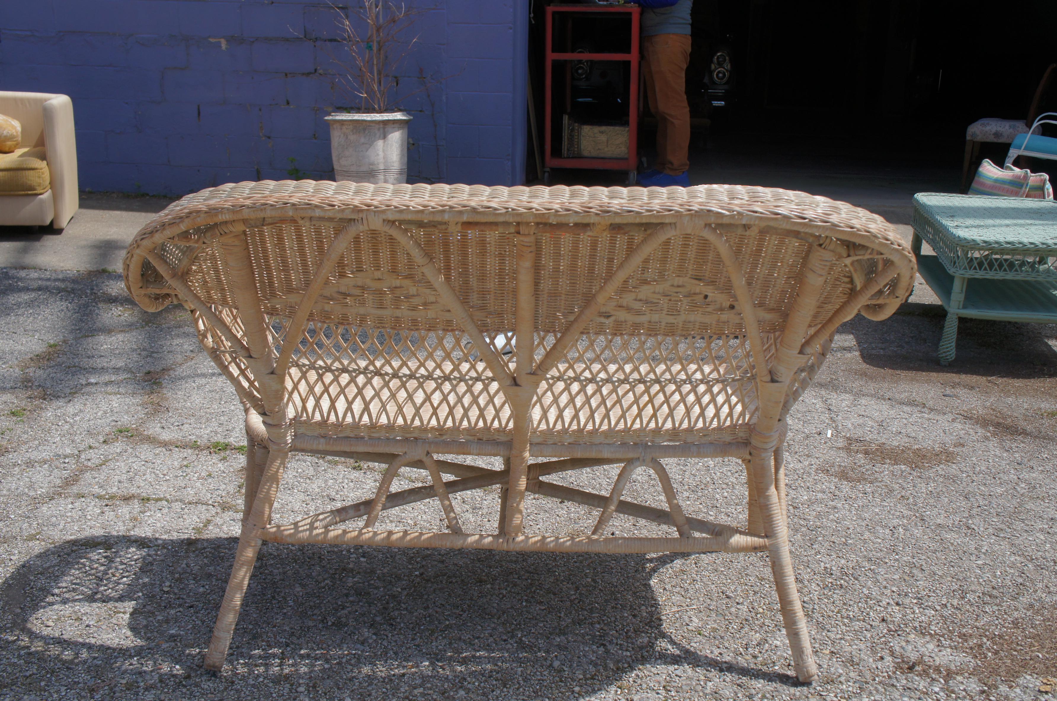 Antique Wicker Camelback Rocking Chair and Settee Loveseat Bench Rocker 3